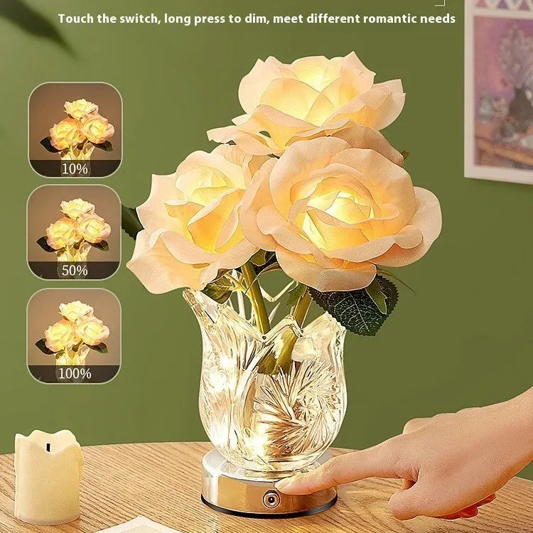 Modern crystal flowers rechargeable touch control table lamp on a bedside table