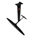 Black carbon fibre racing surf hydrofoil with aluminium alloy components and 1051mm front wing