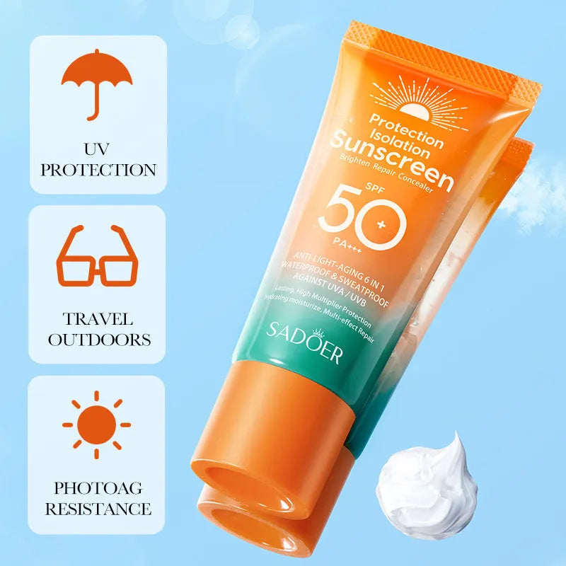 Double tube sunscreen and makeup primer combination product with 50g capacity