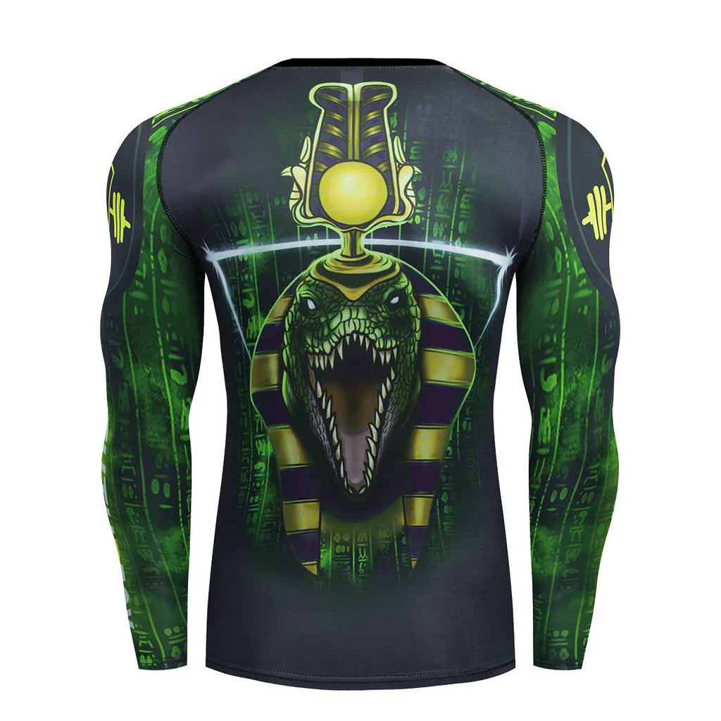 Man wearing a slim-fit ZF016 printing pattern sports suit, consisting of a long-sleeved top and trousers, for running or fitness.