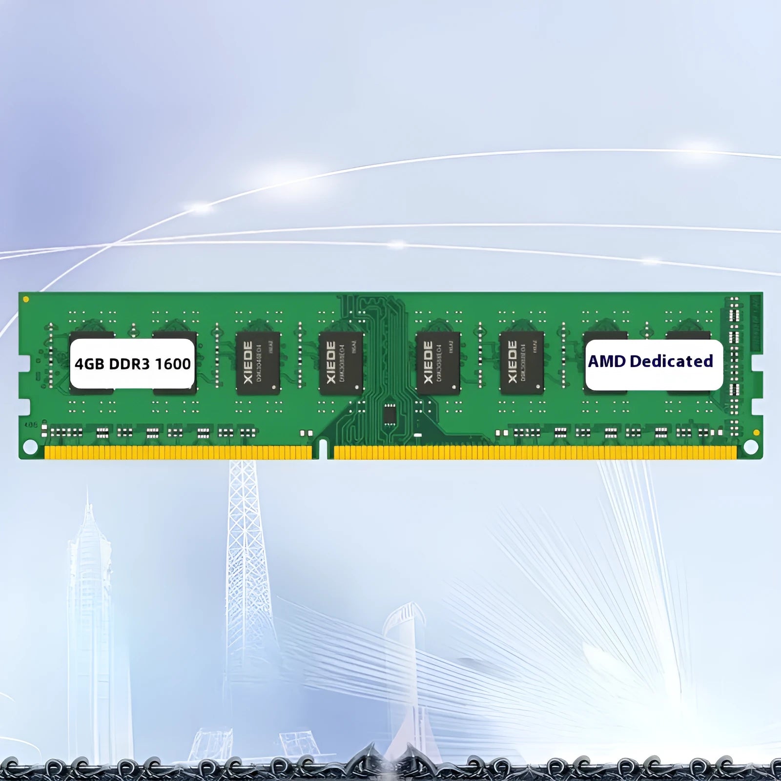 4GB DDR3 1600 desktop memory module with 240-pin DIMM connector for AMD system compatibility