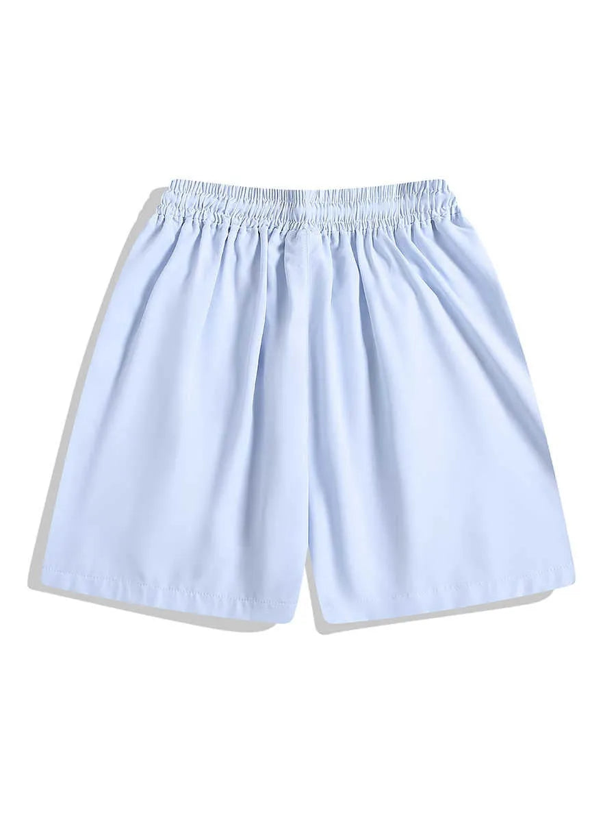 Men's black quick-drying sports shorts with elastic waistband and straight-leg loose fit