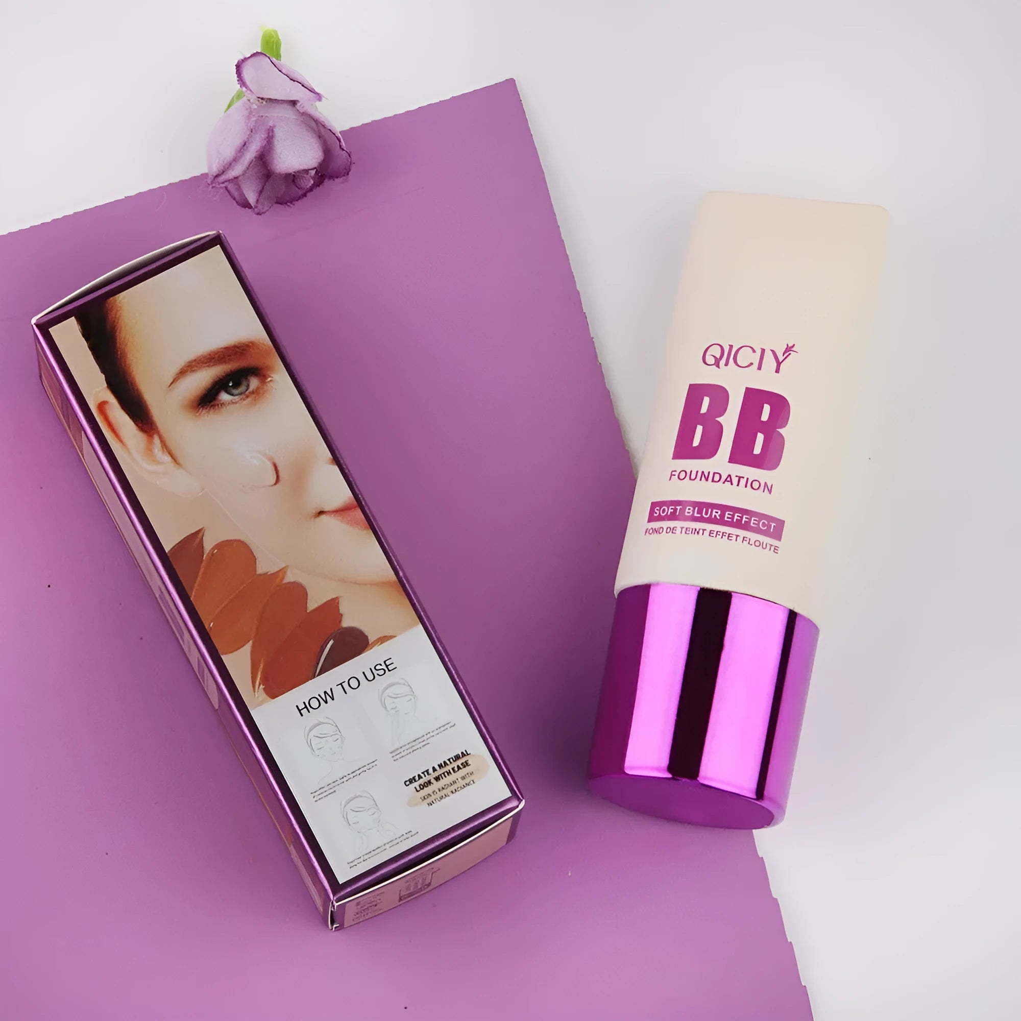 Feeding bottle containing liquid foundation BB cream concealer in one of ten available shades.