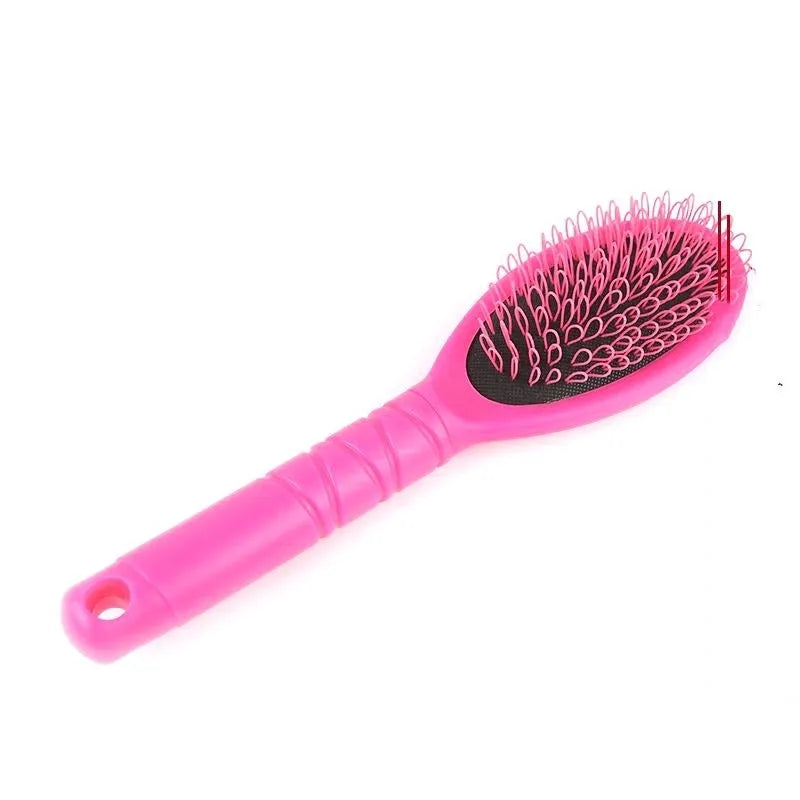 Black ring tooth airbag comb for hair extensions on pink background showing dimensions