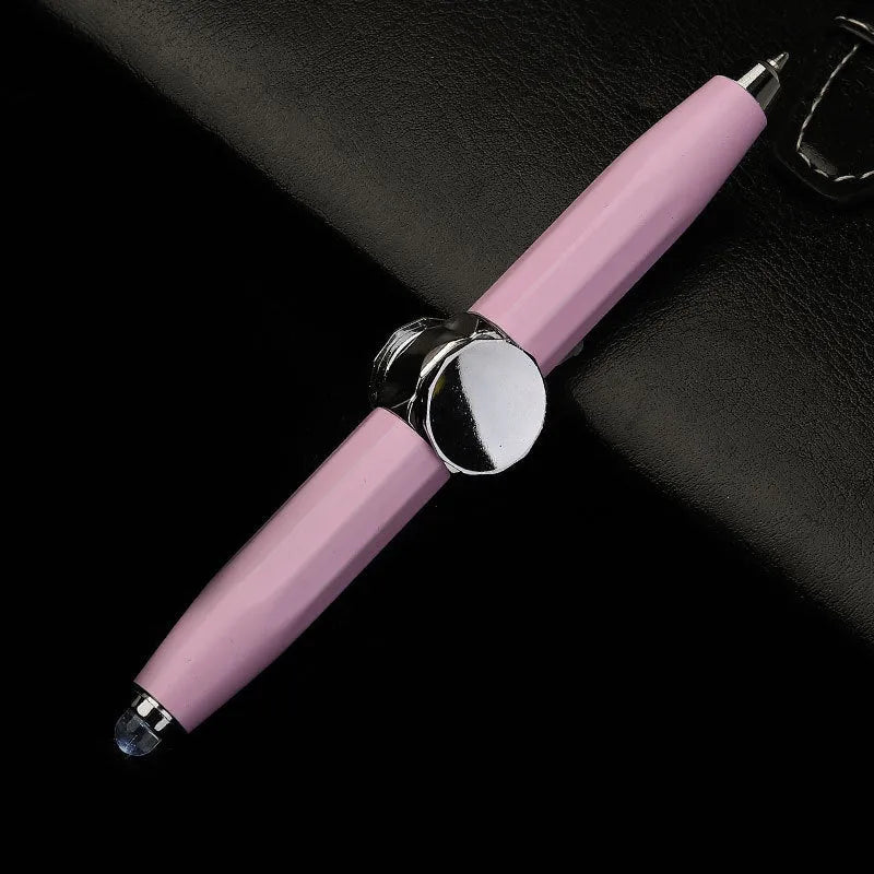 Metal LED ballpoint pen with spinning gyro mechanism showing multiple ink colour options