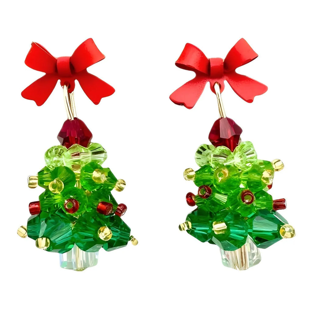 Red bow handmade beaded ear stud necklace bracelet set with mixed materials in New Chinese style