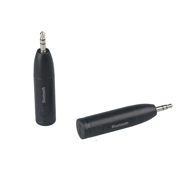 Black Bluetooth AUX audio receiver for car stereo with USB cable