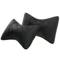 Quilted leather car headrest pillow with diamond pattern and contrast stitching for cervical support