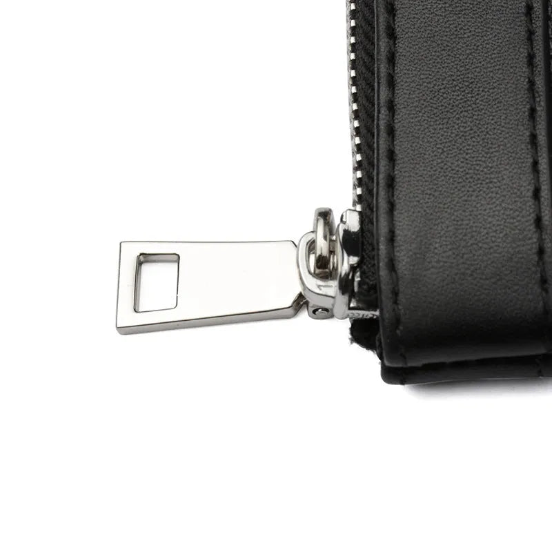 Men's black leather clutch wallet made from genuine cowhide measuring 20cm by 10cm