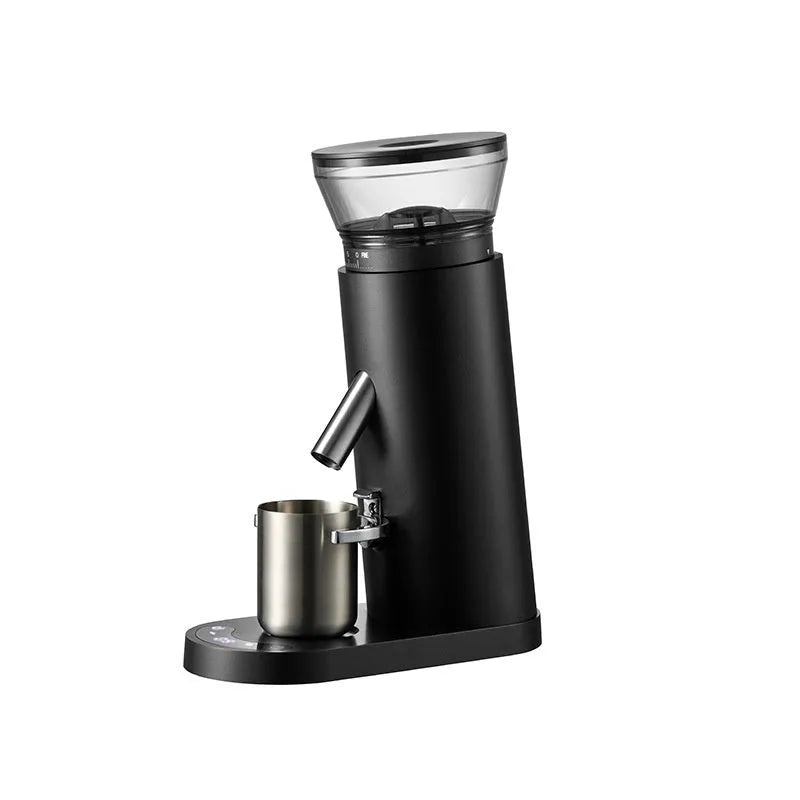 Portable electric coffee grinder and maker with stainless steel body in beige or black