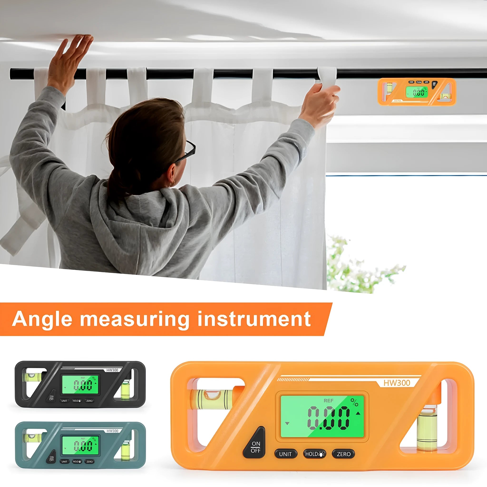 Digital magnetic inclinometer level meter showing angle reading on display, placed on a metal surface.