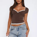 Women's short sleeve casual polyester top in Army Green colour