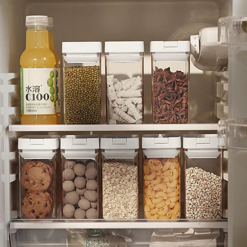 White transparent plastic Japanese-style grain storage container with lid, 400ml capacity.