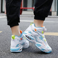 Children's rotating button basketball shoes in multiple colours with synthetic leather upper and PU sole.