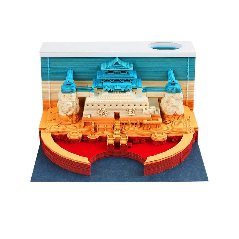 Anime architectural cartoon sticky note pad in 80mm by 45mm size on a desk