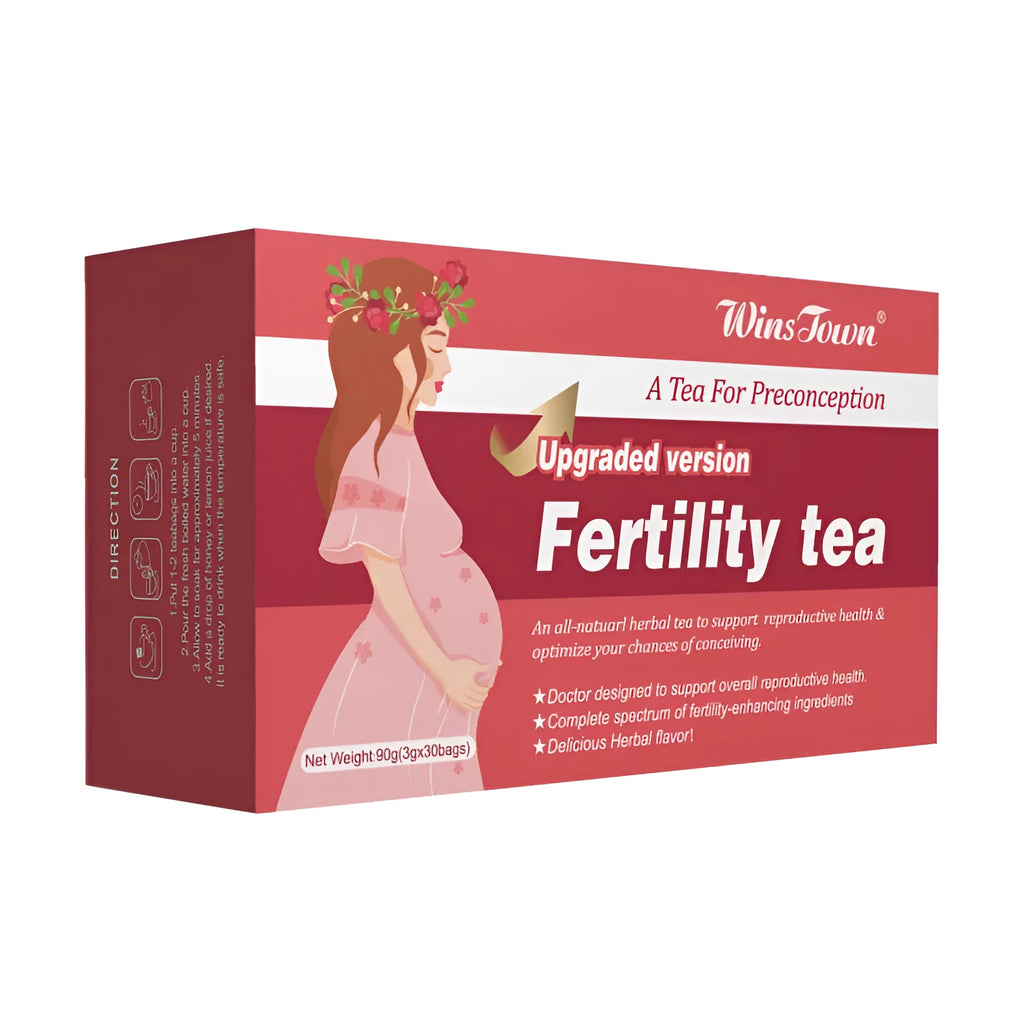 Box of fertility tea containing 330 individual tea bags for daily herbal supplementation