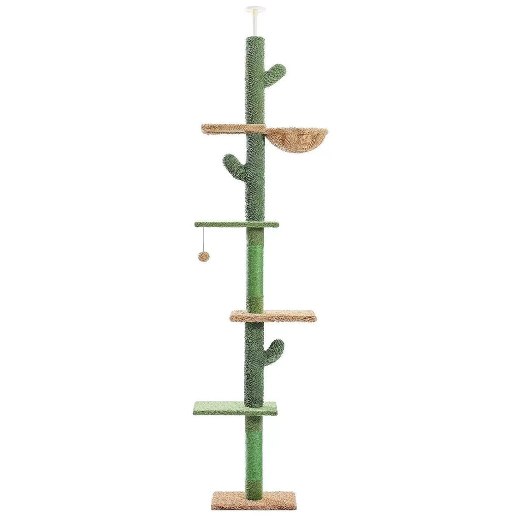 Cactus design cat tree climbing frame with integrated scratch board and toy
