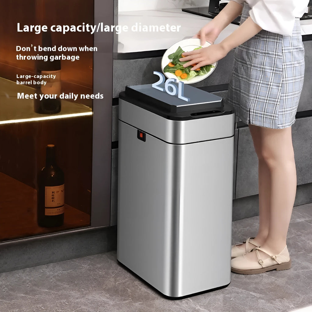 Stainless steel square smart trash can with inductive hands-free opening and deodorant function