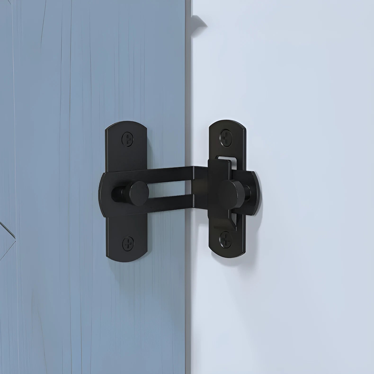 Stainless steel and carbon steel sliding door lock with flat shackle for barns.