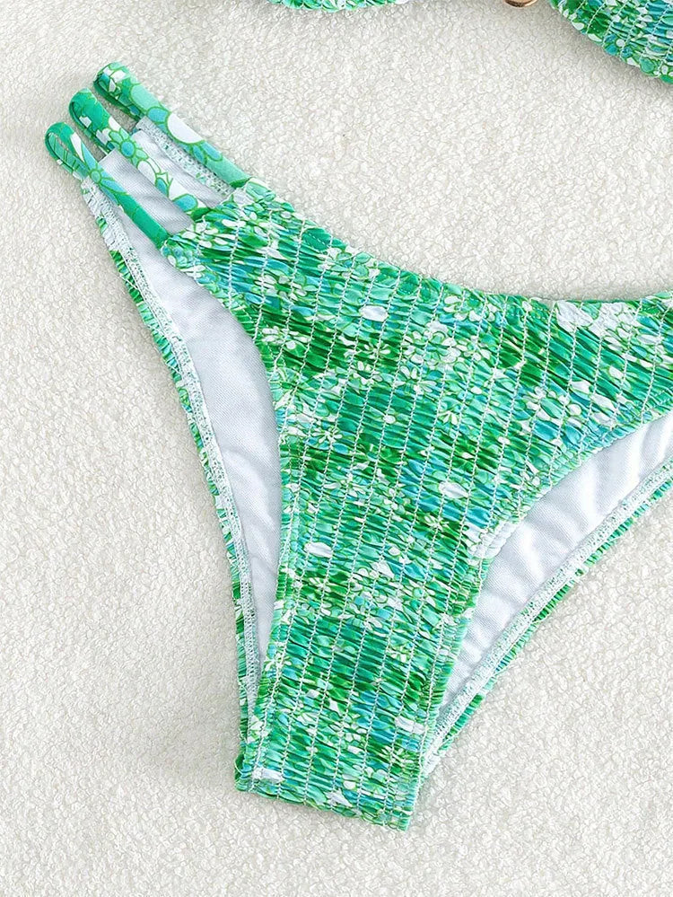 Women's high-waist floral bikini swimsuit in nylon with bra and panty set