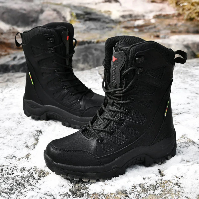 Men's hi-top hiking platform sneakers in cowhide leather available in black, brown and beige colours