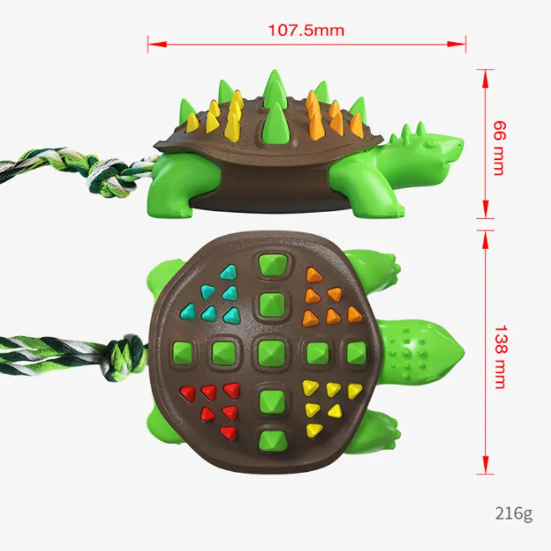 Natural rubber dog toothbrush chew toy with mint flavour for dental care and interactive tug-of-war games
