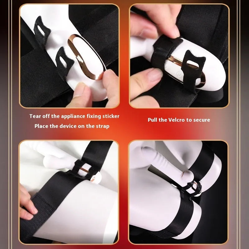 Black knitted belt strap for adult toy tools showing flexible construction