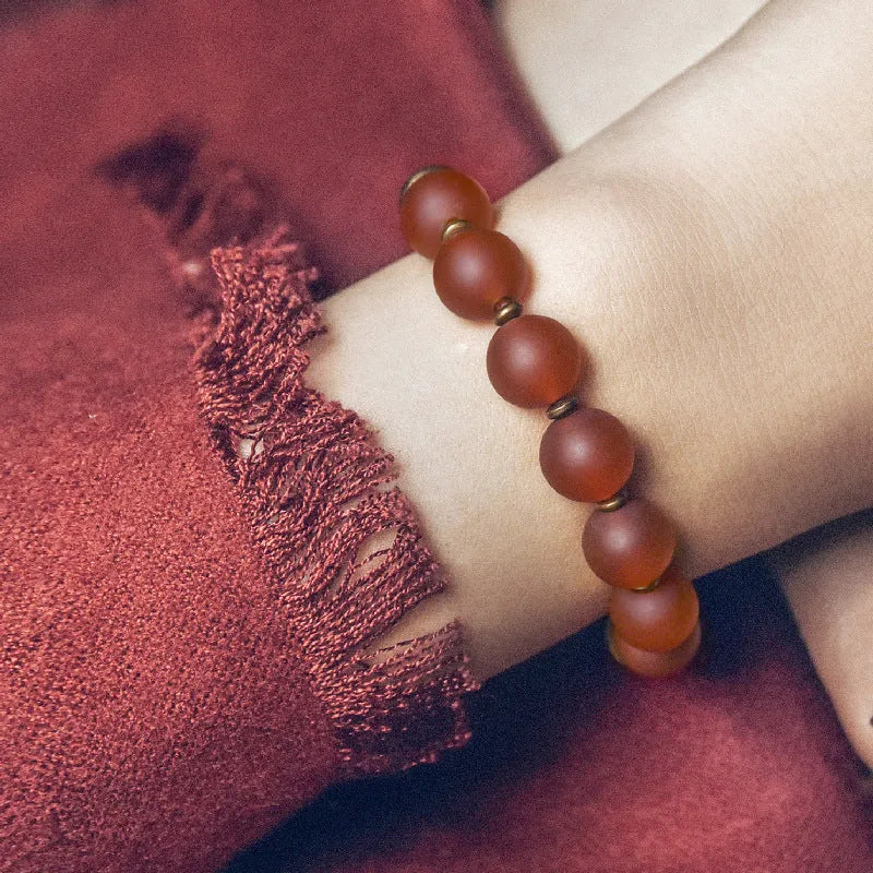 Retro ethnic style natural agate bracelet for couples in green or red, with old processing technique