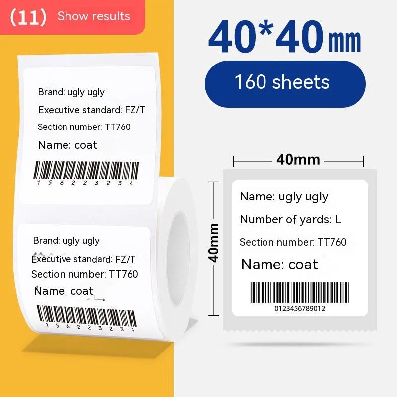 Roll of white 40x40mm thermal adhesive label paper for retail pricing applications