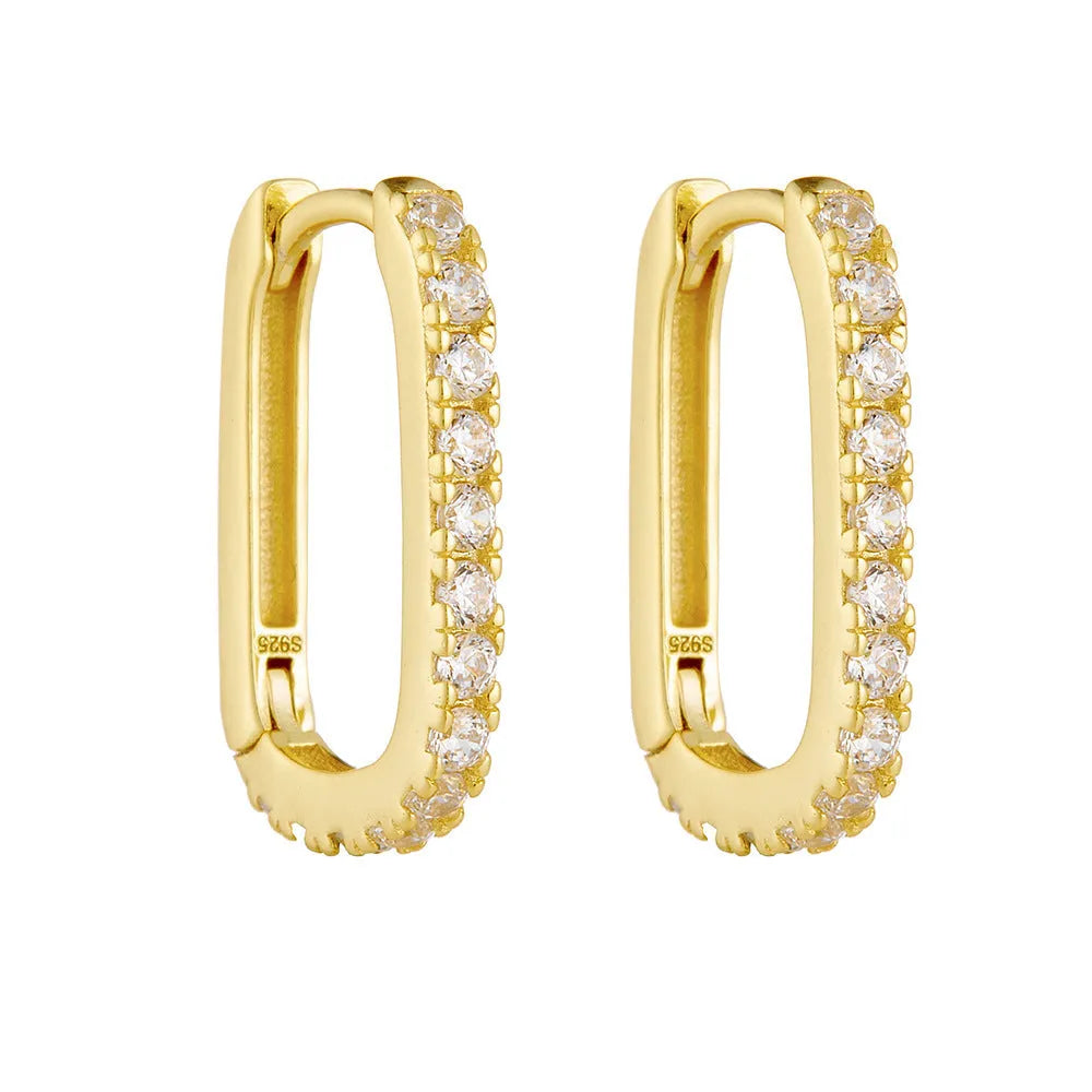S925 sterling silver oval zircon geometric ear clip earrings in white or yellow finish