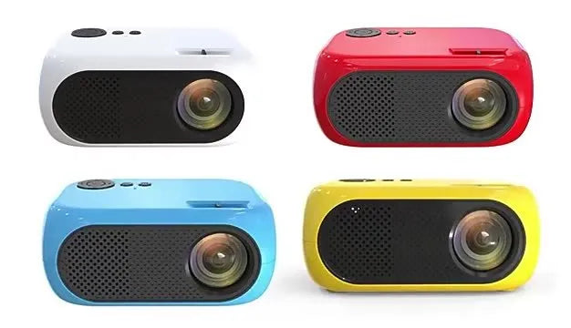 M24 portable mini projector in gold colour showing compact dimensions and included accessories