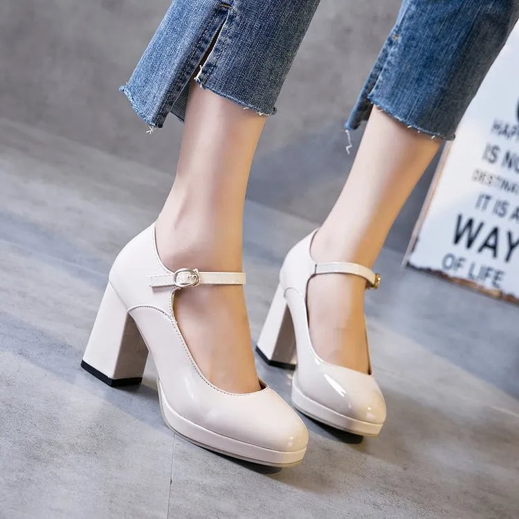 Women's super high heel shoes above 8cm low-cut solid colour round toe buckle fastening artificial PU upper