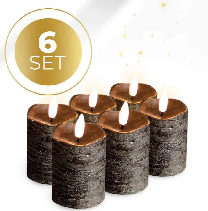 Set of four matte black LED pillar candles, each 5 cm wide and 7 cm tall.