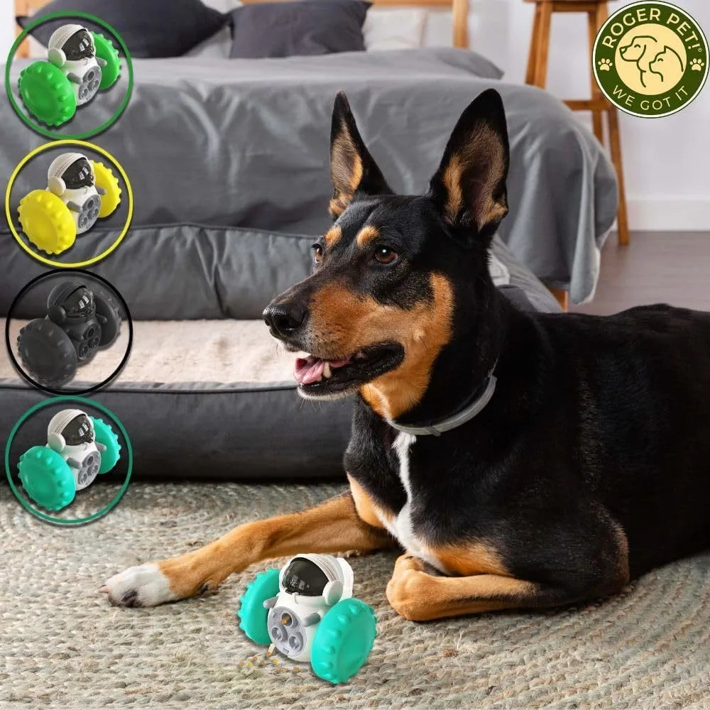 Self-balancing dog treat dispenser toy with robot design for small pets