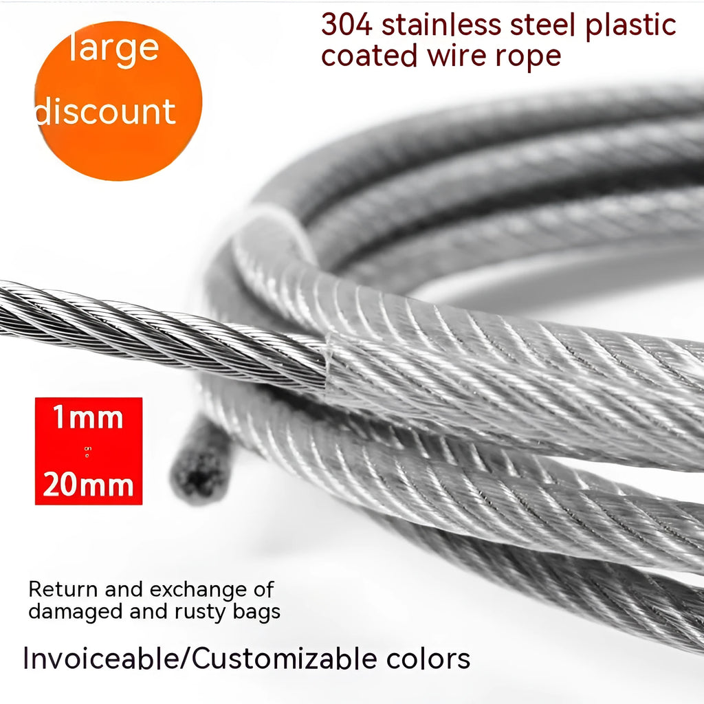 304 stainless steel invisible anti-theft wire rope cable on white background showing multi-strand construction