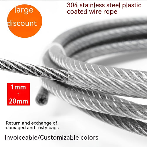 304 stainless steel invisible anti-theft wire rope cable on white background showing multi-strand construction