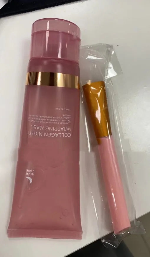 Collagen night face mask 75ml bottle with brush for firming anti-wrinkle skincare