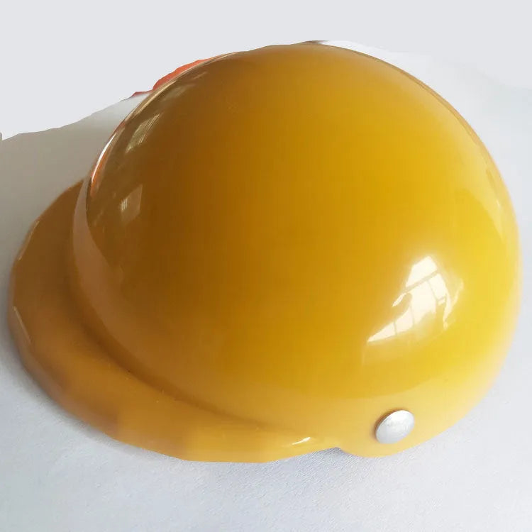Small dog wearing a solid colour plastic motorcycle cap helmet on its head