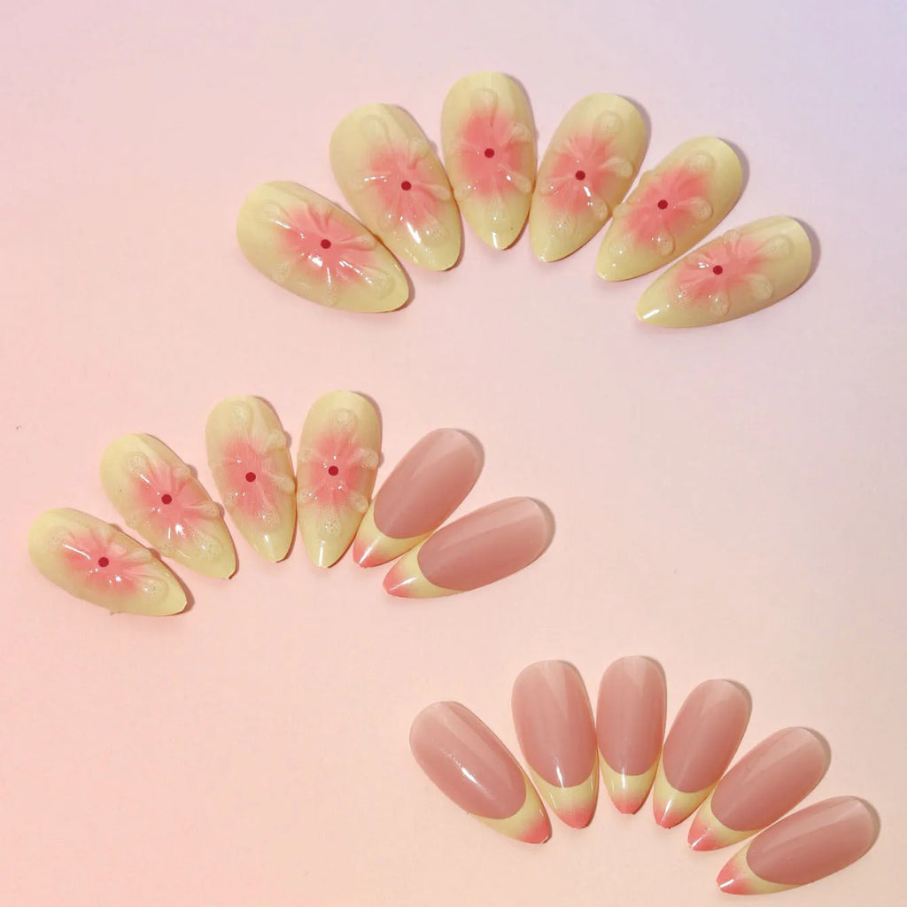 Artificial nails set with 3D cartoon flower plastic armour and jelly adhesive