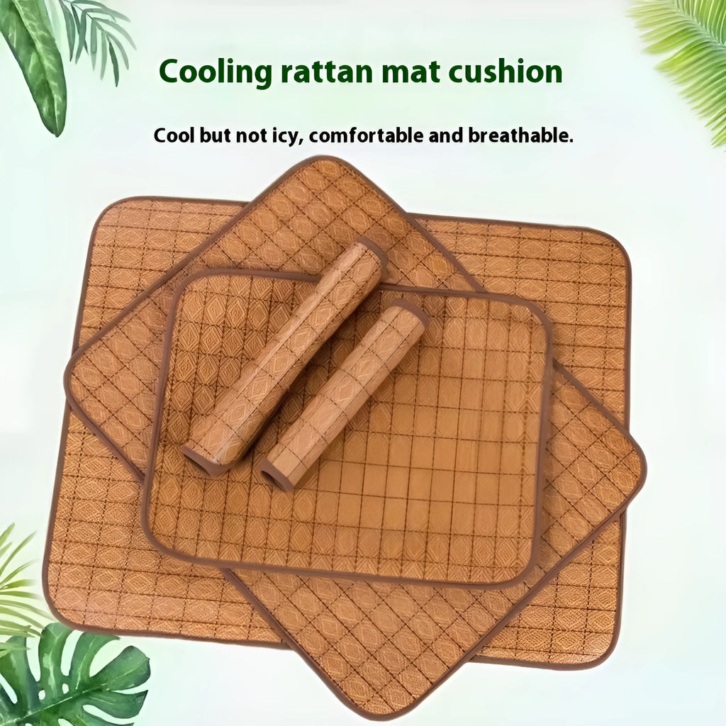 Brown woven rattan fibre dog cooling mat for summer use