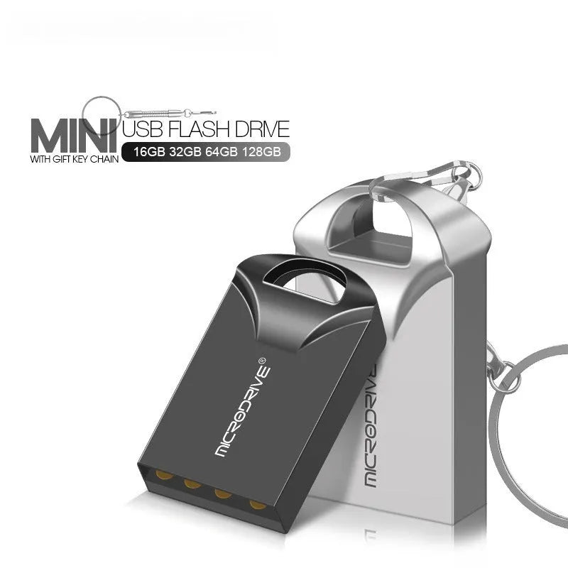Mini metal USB flash drive in black or silver with compact 23mm design