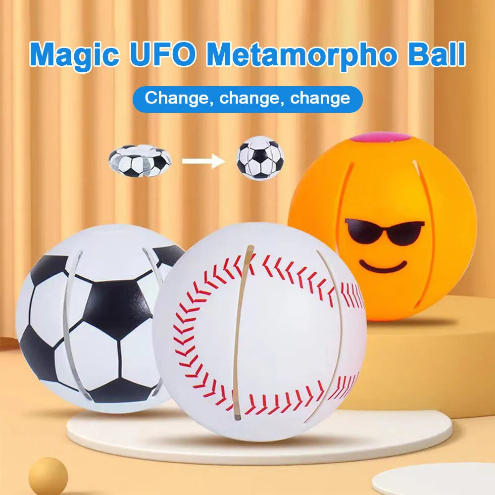 Glow-in-the-dark plastic dog ball toy that converts to flying disc with 9cm diameter