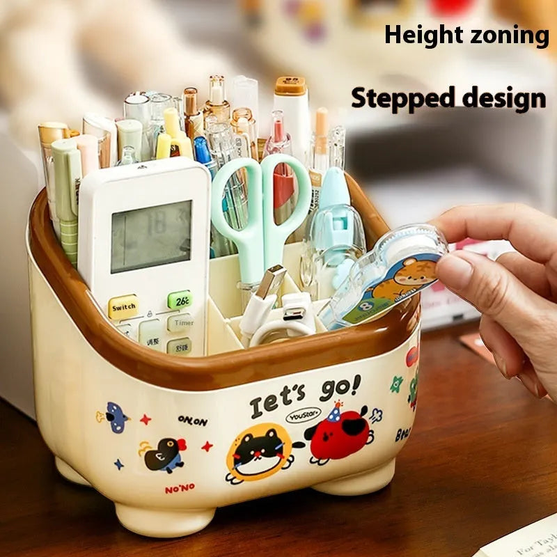 Cartoon style plastic desktop storage organiser with 2L capacity and grid compartments