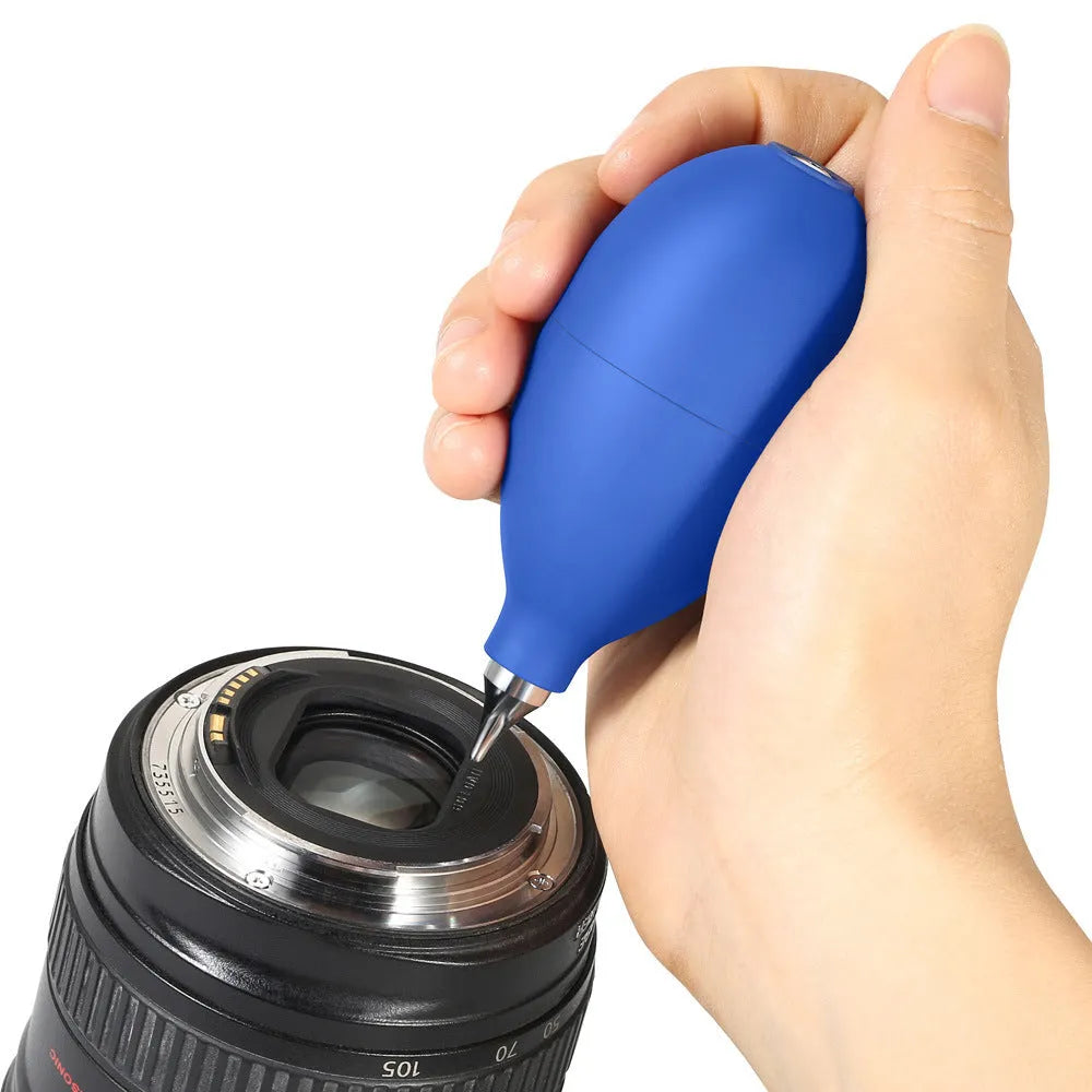 Blue rubber handheld dust blower cleaning tool for cameras and phones