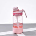Grey, green, and pink cartoon plastic straw cups in 520ml, 780ml, and 1000ml sizes