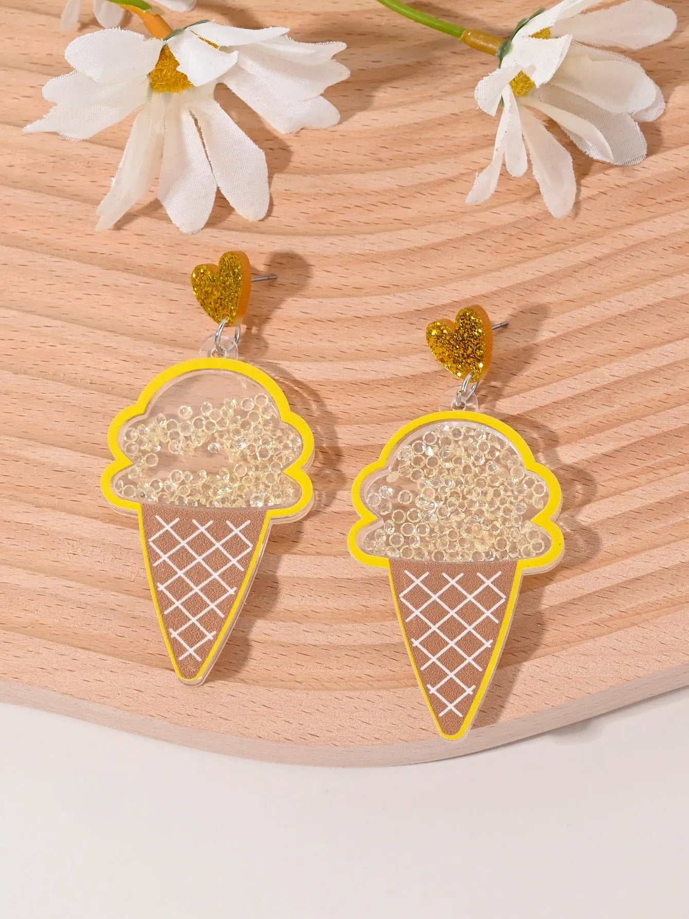 Colourful acrylic earrings with cherry, strawberry, watermelon, pineapple, coconut tree, cake, and ice cream designs for women.
