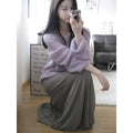 Purple ice silk blouse with round neck, princess sleeves, and hollow-out design details