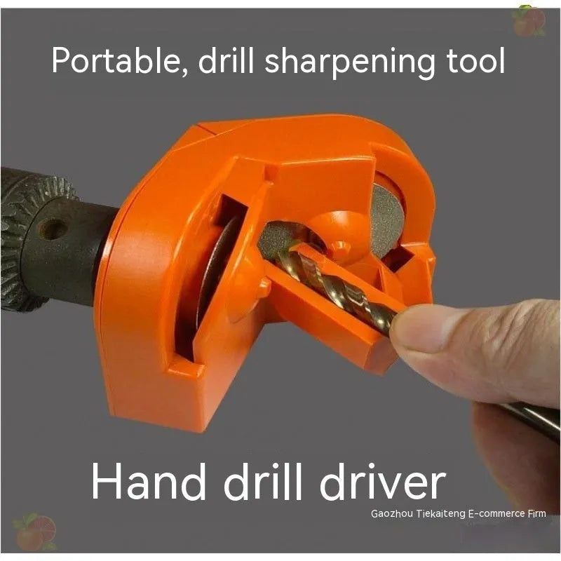 Universal portable grinding drill tool set showing orange and black sanders with two replacement grinding wheels.