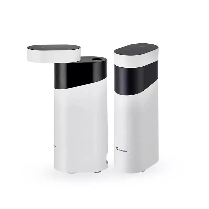 Black desktop instant water dispenser with digital display and water tank.