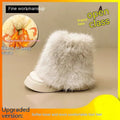 Women's black fleece-lined snow boots with a waterproof rubber platform sole on a white background.